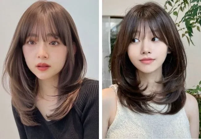 Tóc ngắn ngang vai layer uốn cụp