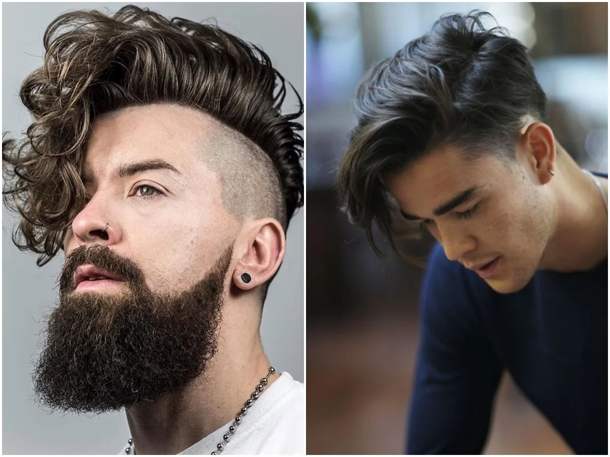 Người đàn ông có râu quai nón với kiểu tóc undercut búi cao