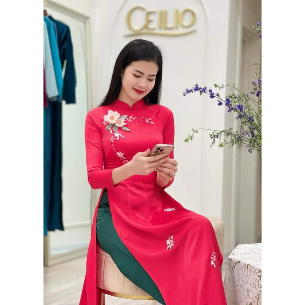 XXX} Áo dài lua tây thi kết hoa nổi - Áo Dài Đan Linh | Shopee Việt Nam