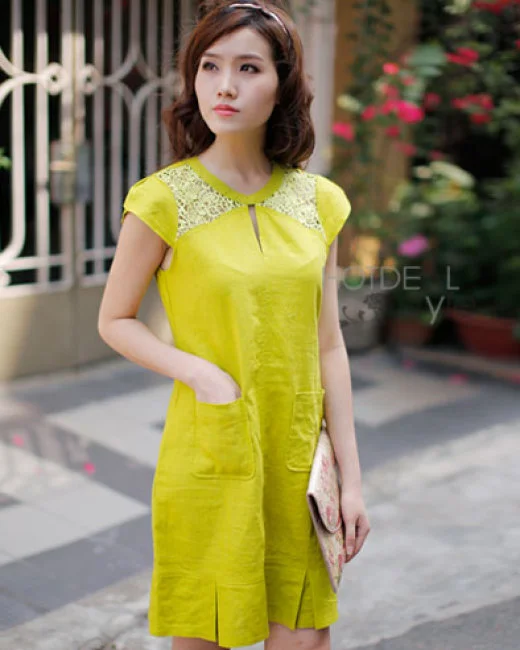 Đầm Linen Phối Ren Cao Cấp Size L