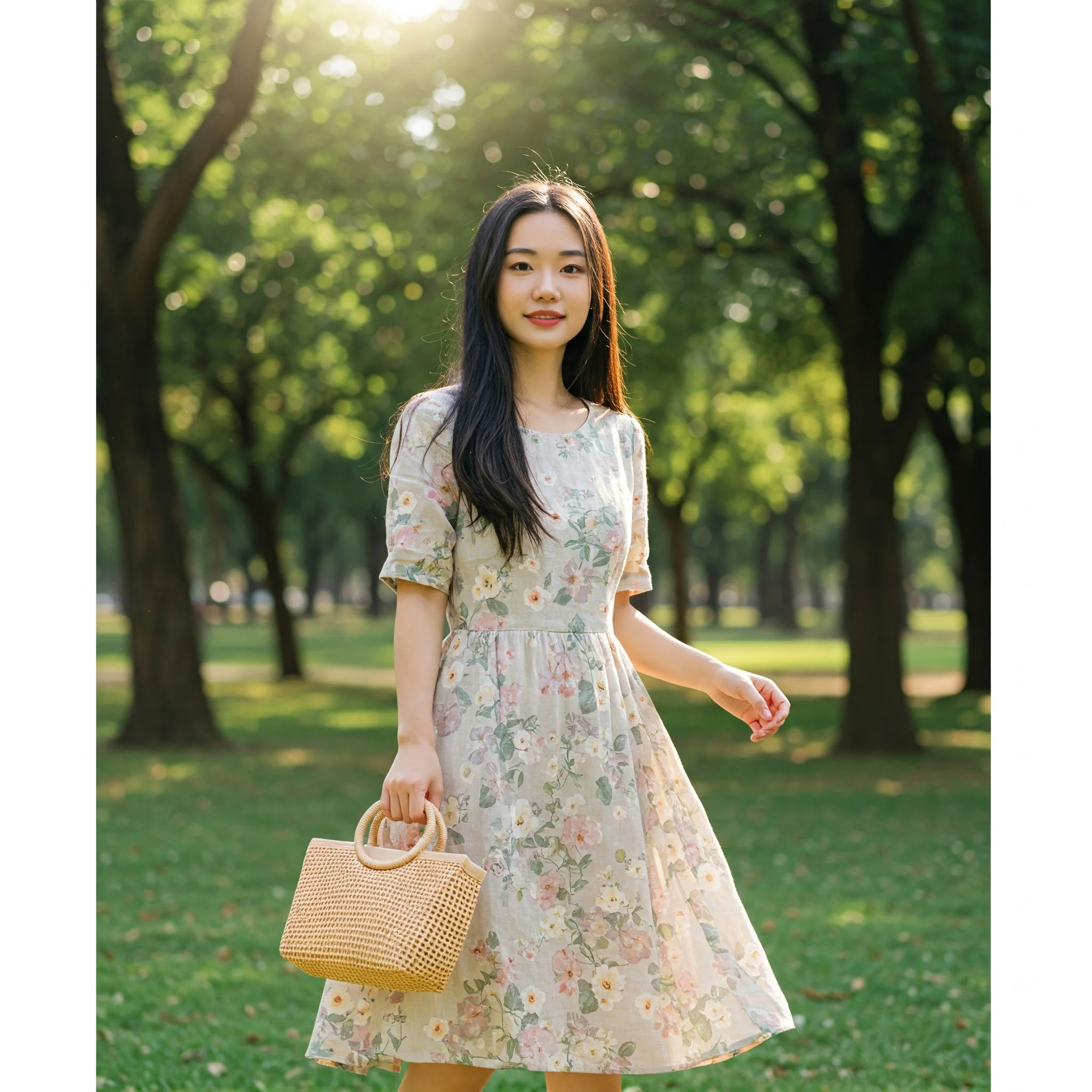 Đầm Linen Hoa Nhí Dáng Xòe