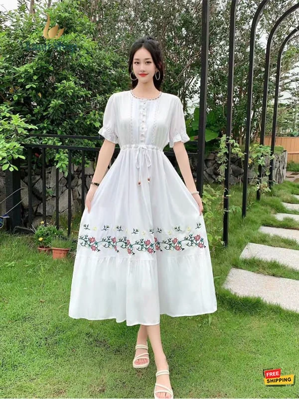 đầm trắng trung niên sang trọng đầm linen