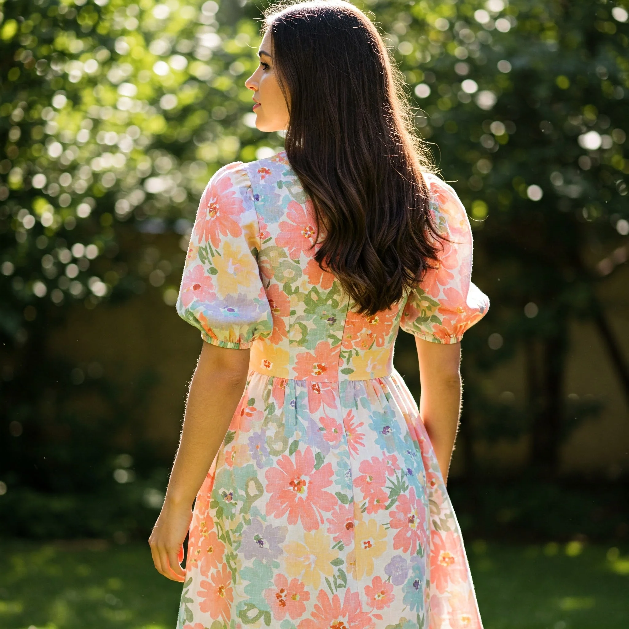 Đầm Linen Hoa Maxi Tay Bồng