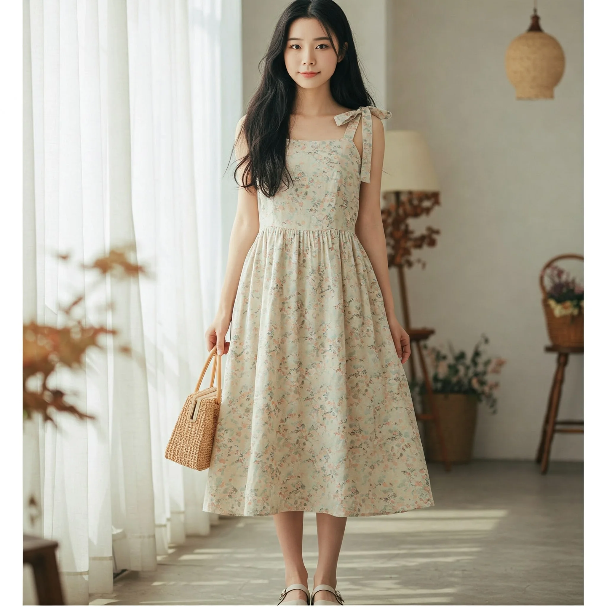 Đầm Linen Hoa Màu Sắc Pastel