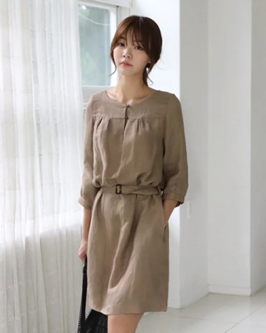 Đầm Linen Thanh Lịch Màu Nâu Cafe