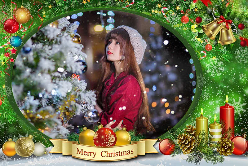 Ghép ảnh vào khung ảnh Merry Christmas hình oval đẹp