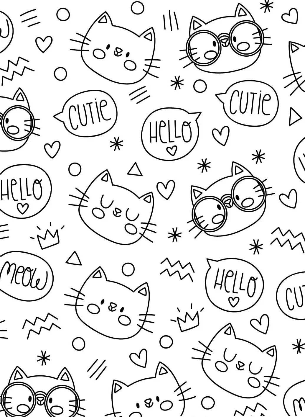 hình vẽ sticker cute mini với các họa tiết mèo dễ thương đen trắng
