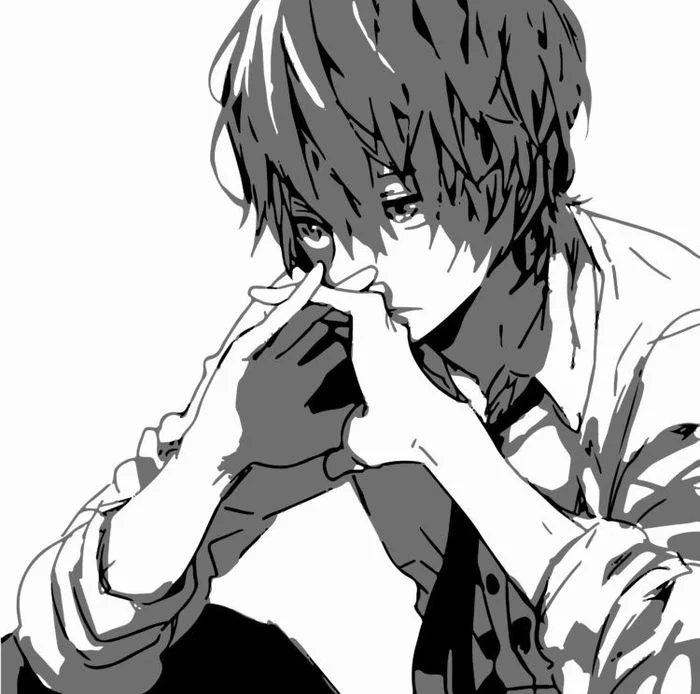 Ảnh anime đen trắng chàng trai trầm tư