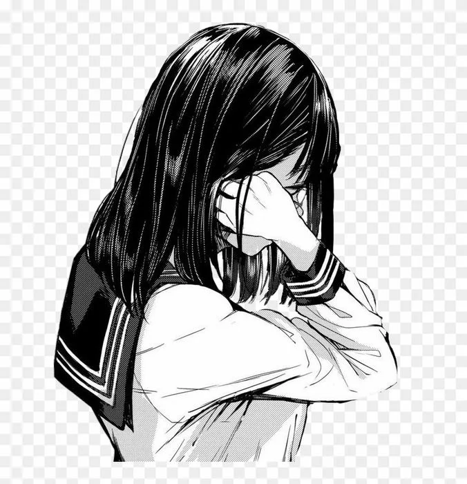 Ảnh anime đen trắng cô gái học sinh buồn