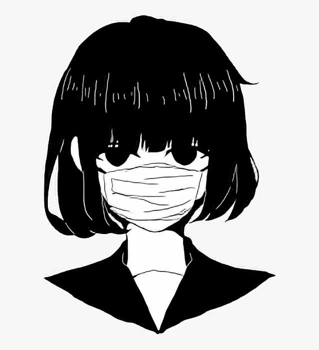 Ảnh anime đen trắng cô gái đeo khẩu trang