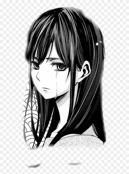 Ảnh anime đen trắng cô gái buồn khóc