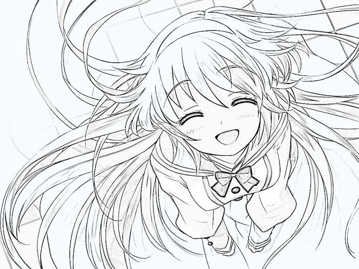 Ảnh anime đen trắng cô gái cười rạng rỡ