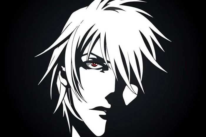 Ảnh anime đen trắng chân dung nam giới sắc sảo