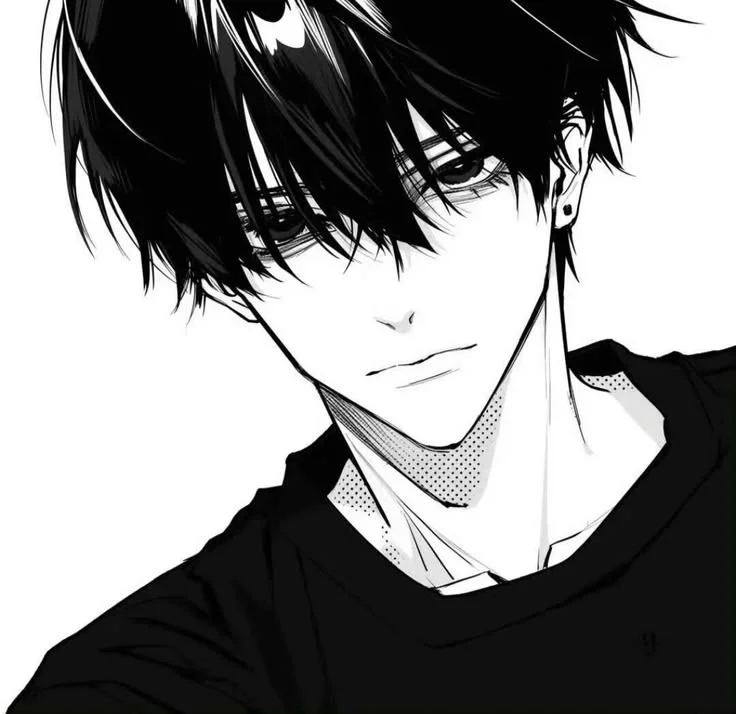 Ảnh anime đen trắng nam thanh niên mắt buồn