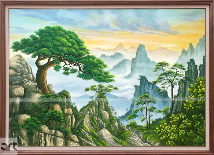 Tranh sơn thủy hữu tình núi non trùng điệp - Tranh Phong Thủy
