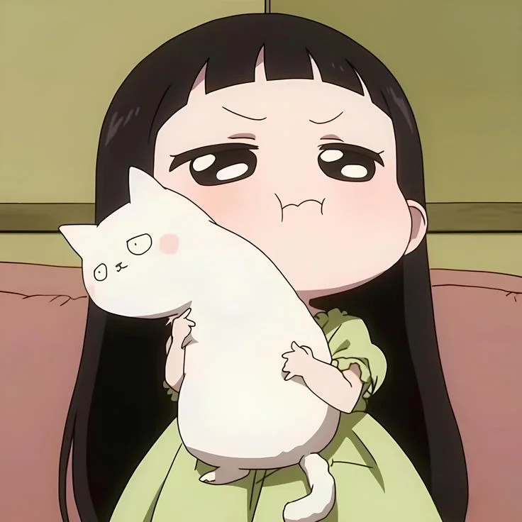 cô bé hoạt hình ôm mèo dễ thương