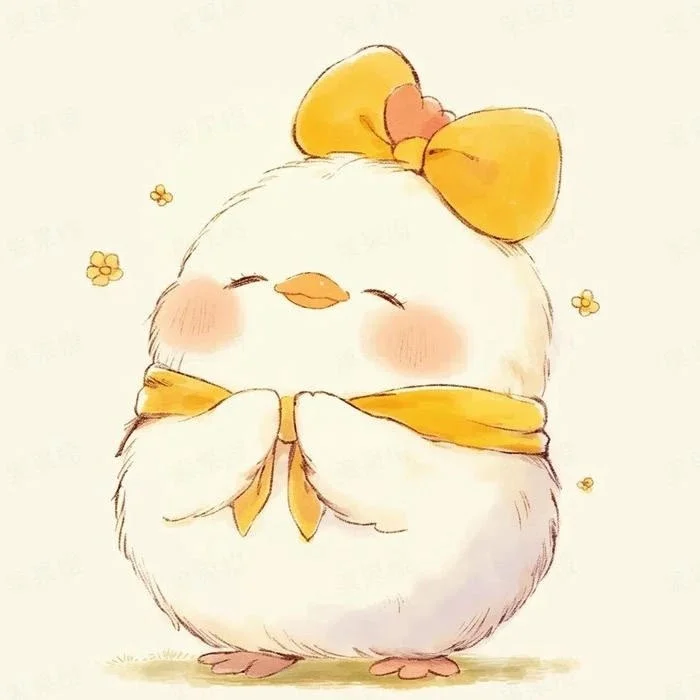 hình ảnh cute chú gà con hoạt hình với chiếc nơ vàng đáng yêu
