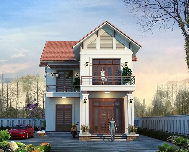 Mẫu nhà đẹp 2 tầng mái thái với sân vườn rộng rãi và kiến trúc sang trọng