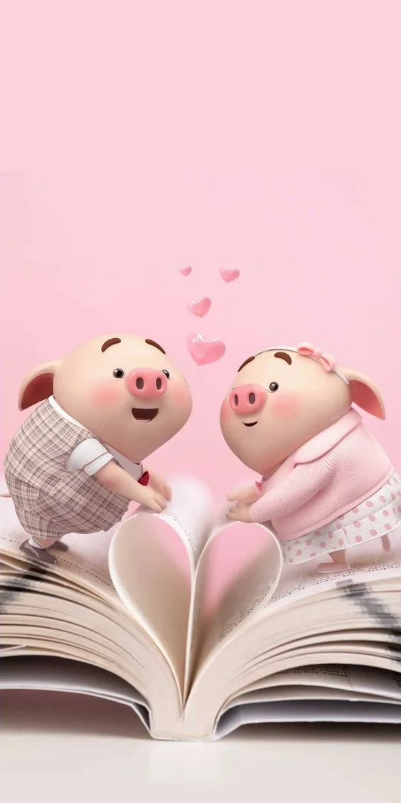 Hình nền Zalo cặp đôi heo đáng yêu đọc sách