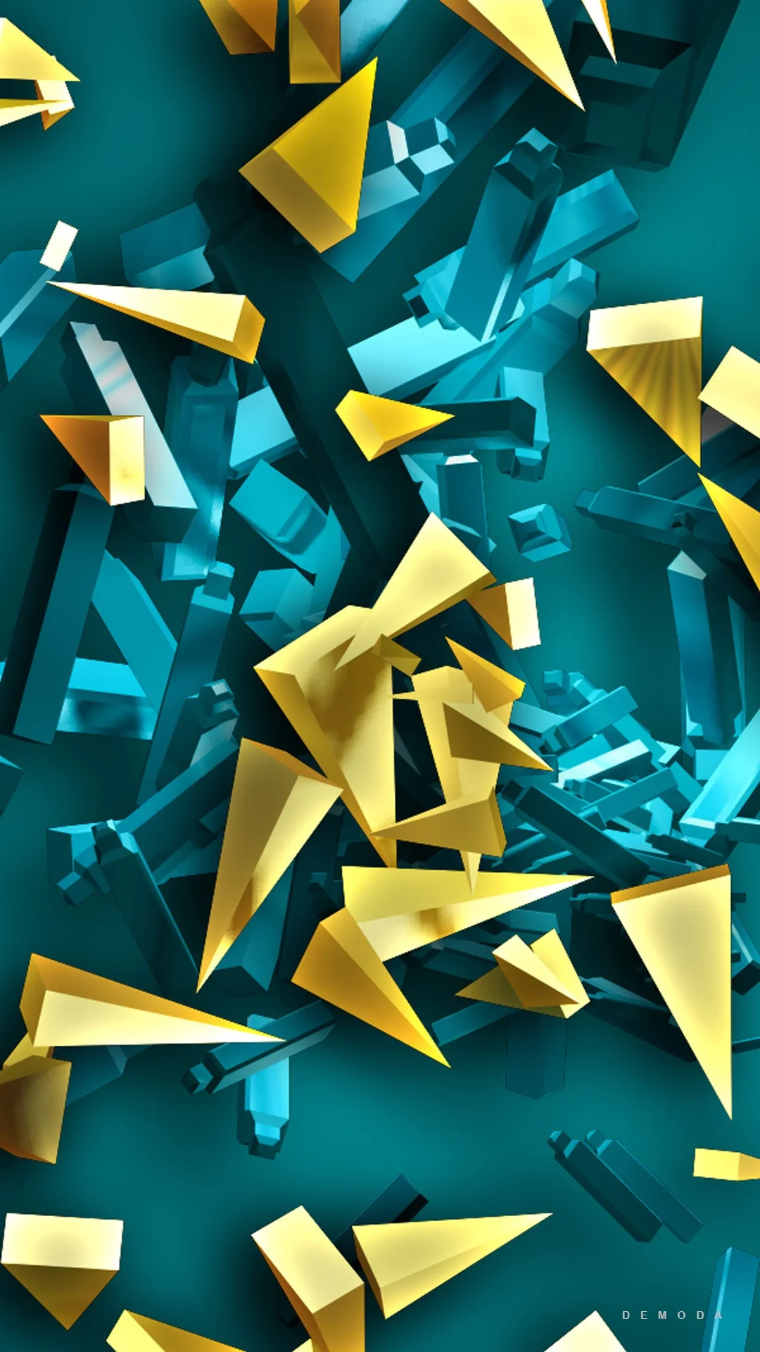 Hinh nen dep 3d cho dien thoai khoi hinh hoc 3d xanh vang